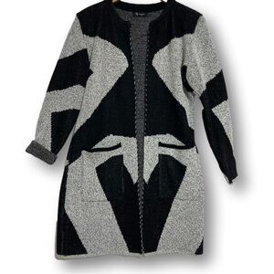 LILY MORGAN Graphic Oversized Maxi Knit Cardigan, Size Medium-#323